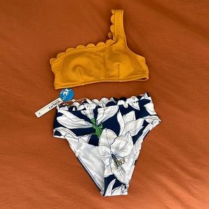 Cupshe One Shoulder Scallop Top & High Waist Bikini Set